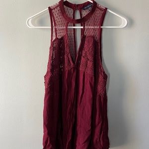 American Eagle sheer lace burgundy top